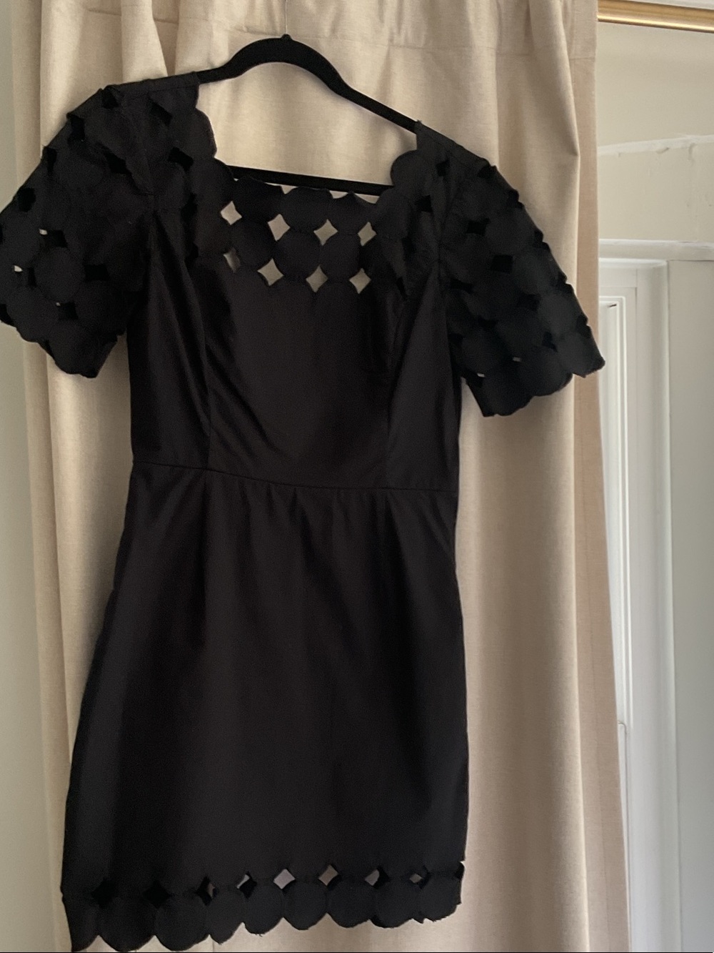 Anthropologie Black Scallop-Edge Mini Dress
